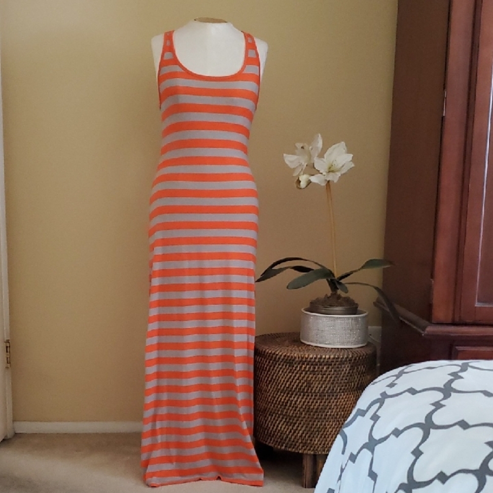 Ambiance Apparel Orange and Gray Sleeveless Bodycon Maxi Dress